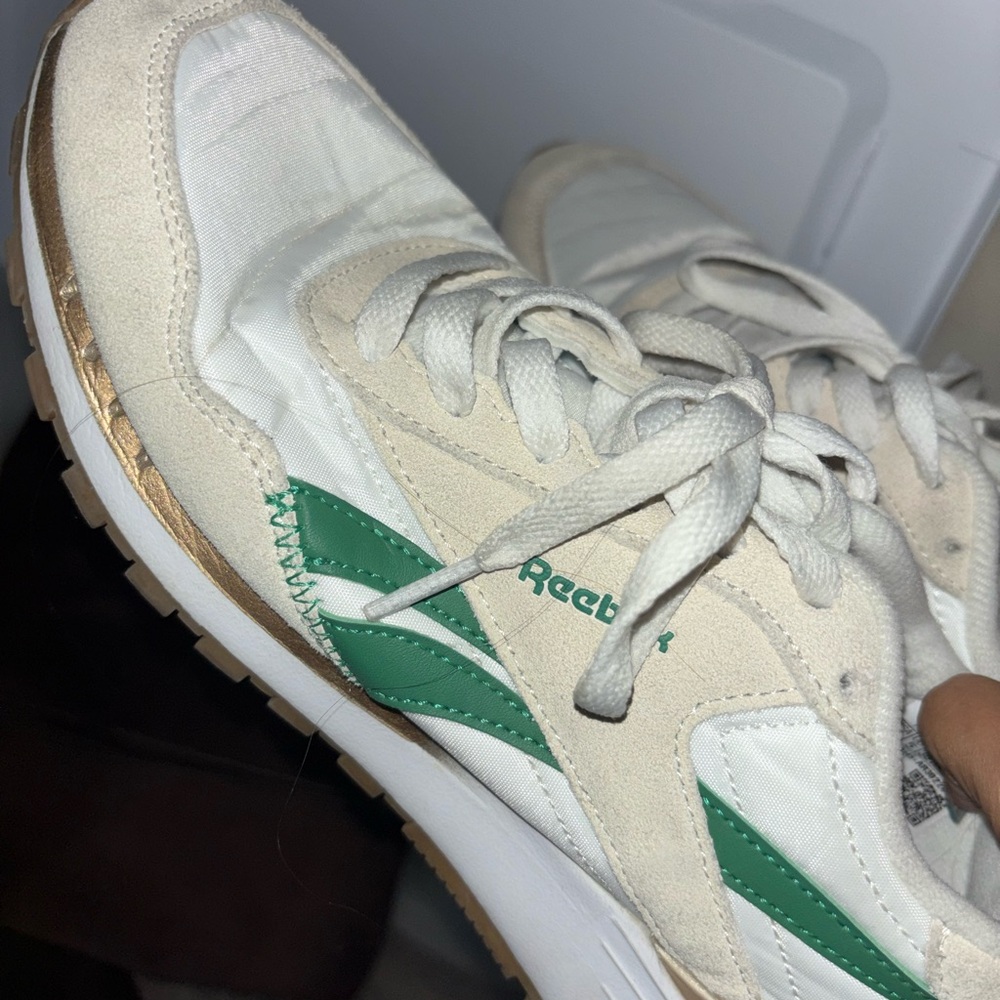 Reebok White Cream Green Retro Runner Sneakers